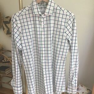 Mizzen+Main Leeward Dress Shirt Trim Windowpane Blue/Pink/Green Fit Size M